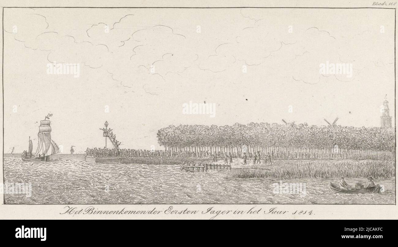 Arrival of the first Dutch hunter in 1814 The little ship is cheered by ...