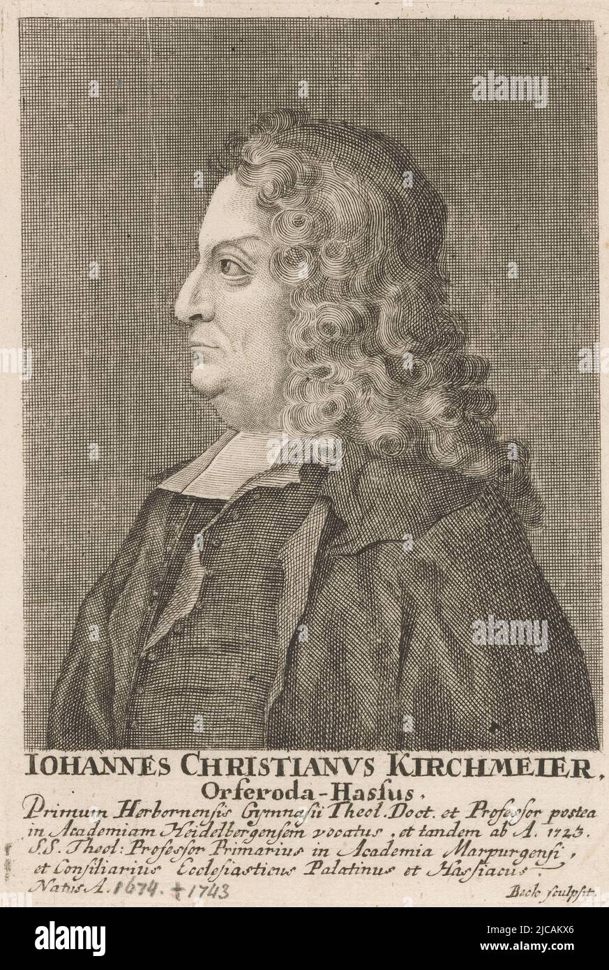 Portrait of Johann Christian Kirchmayer, print maker: Tobias Gabriel Beck, (mentioned on object), Neurenberg, 1723 - 1755, paper, etching, engraving, h 152 mm × w 104 mm Stock Photo