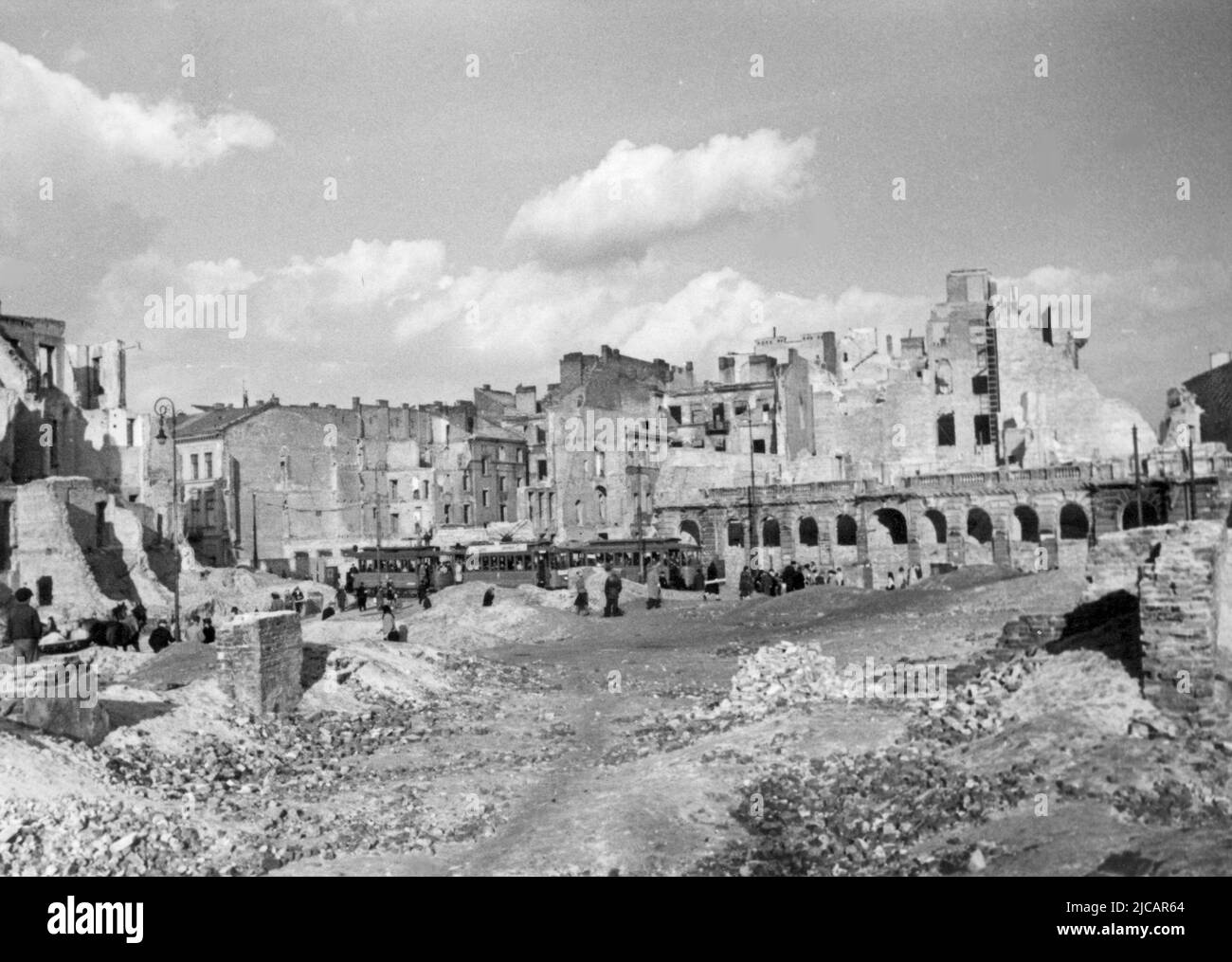 The ruins of Warsaw. Warsaw was heavily damaged in 1939. In 1944 the famous Warsaw Uprising was a major and serious attempt to fight the nazi occupiers. The German response was uncompromising and violent and once the Polish Home Army had been defeated the city was systematically destroyed. Stock Photo