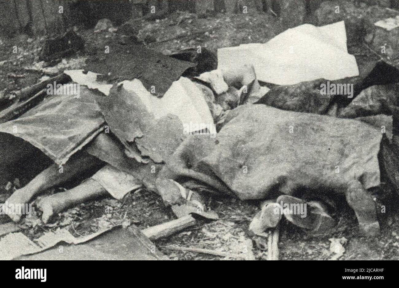 The discarded bodies of murdered women during the Warsaw Uprising. The Warsaw Uprising was a massive attempt by the Polish Home Army to defeat the Wehrmacht and SS Occupation. The nazi reply was uncompromising and hundreds of thouands of civilians were murdered. Stock Photo
