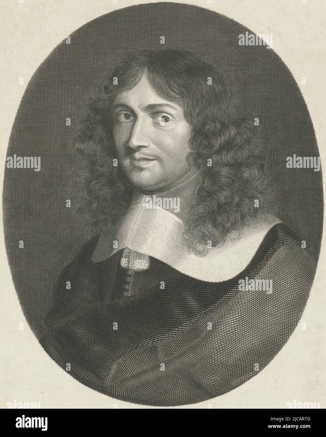 Portrait of Jean-Baptiste Colbert, Marquis of Seignelay and French politician, Portrait of Jean-Baptiste Colbert, print maker: Jan Frederik Christiaan Reckleben, (mentioned on object), after: Philippe de Champaigne, Amsterdam, 1843, paper, engraving, h 375 mm × w 256 mm Stock Photo