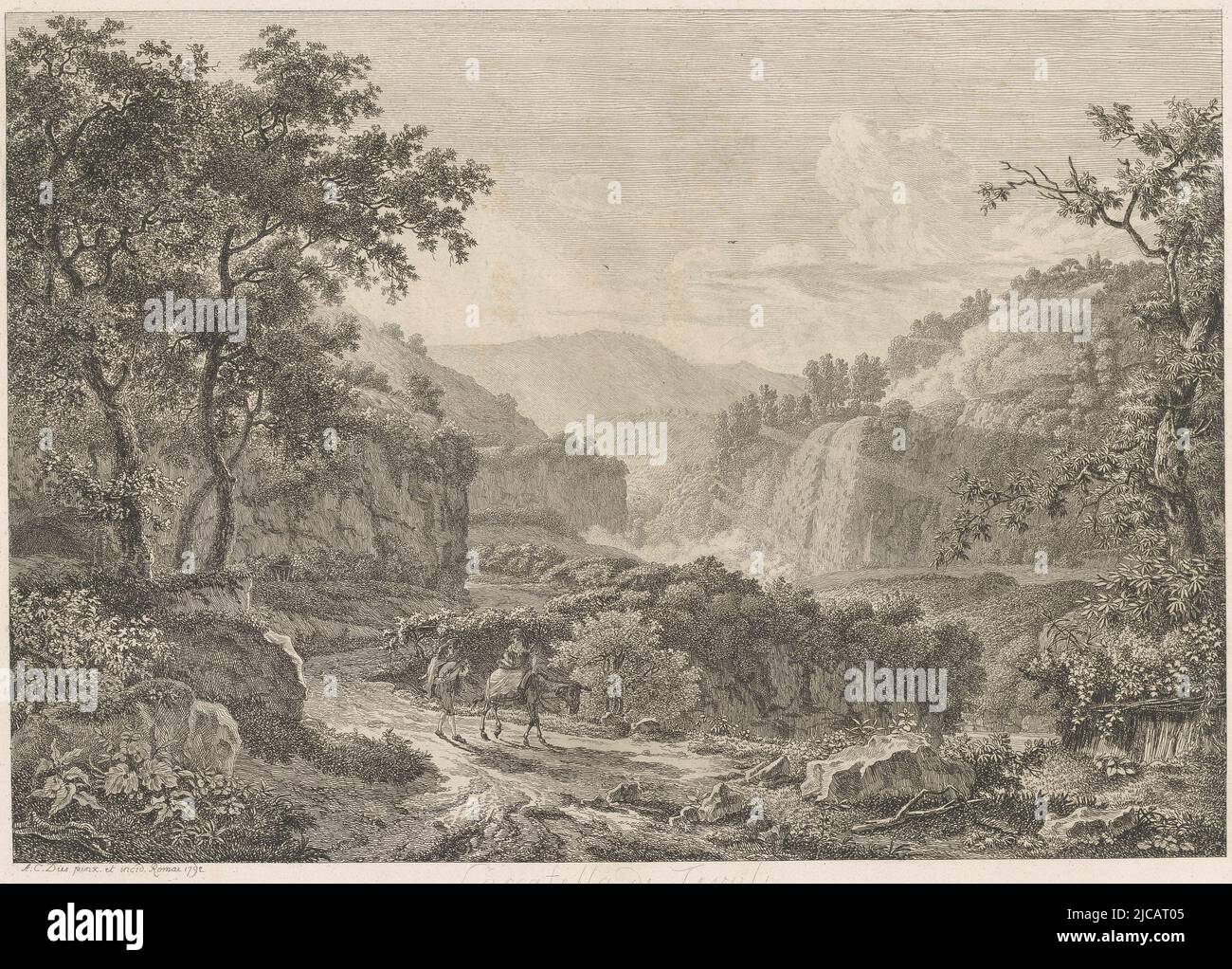 View of Tivoli waterfalls Cascatella di Tivoli Malerisch radirte