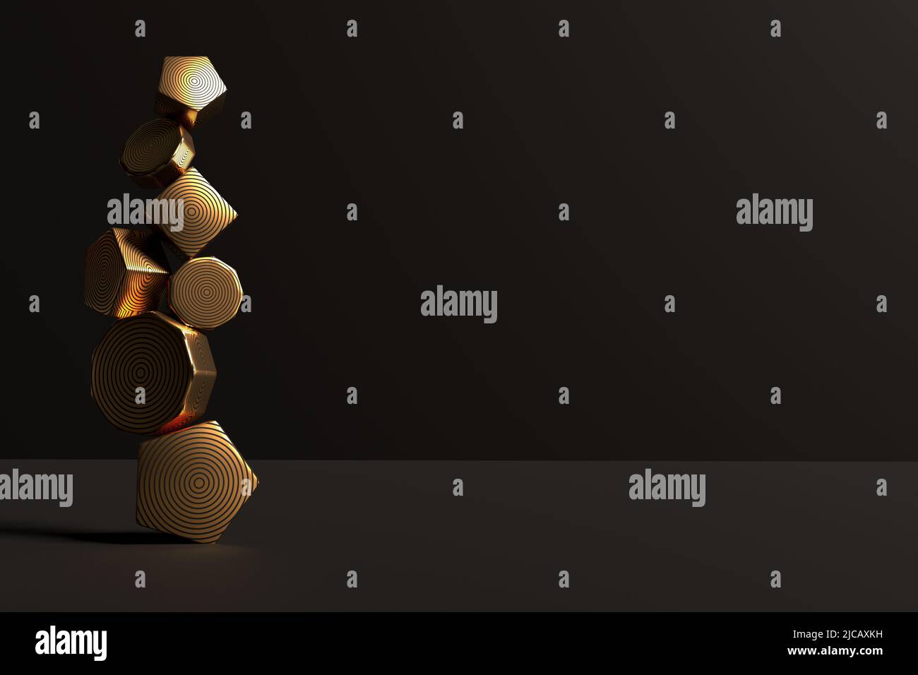 Abstract 3D render design ready template with black and gold objects on ...