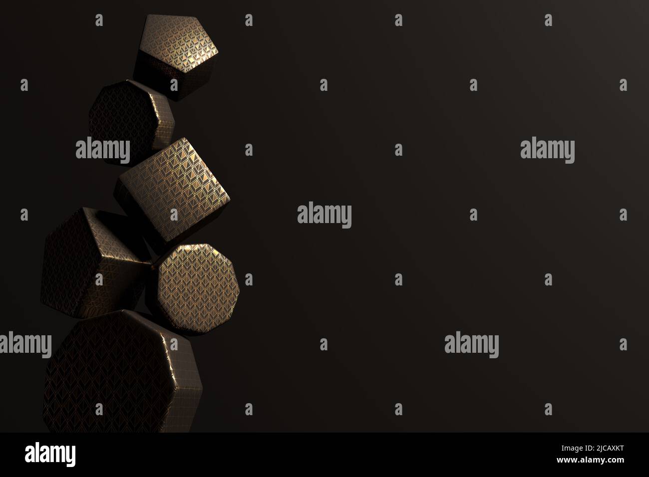 Abstract 3D render design ready template with black and gold objects on ...