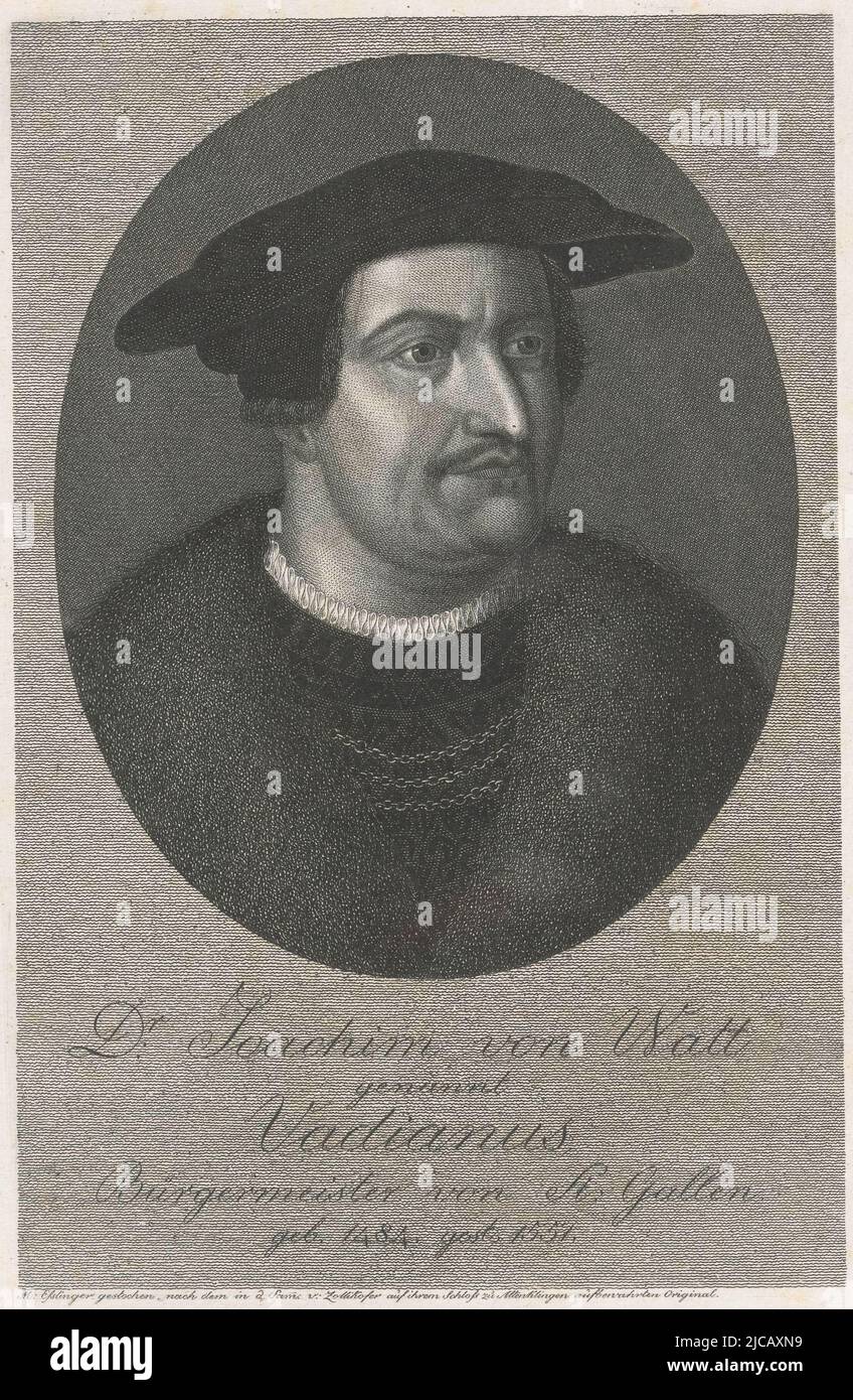 Portrait of Joachim de Watt, print maker: Martin Esslinger, (mentioned on object), 1803 - 1841, paper, steel engraving, h 184 mm × w 115 mm Stock Photo