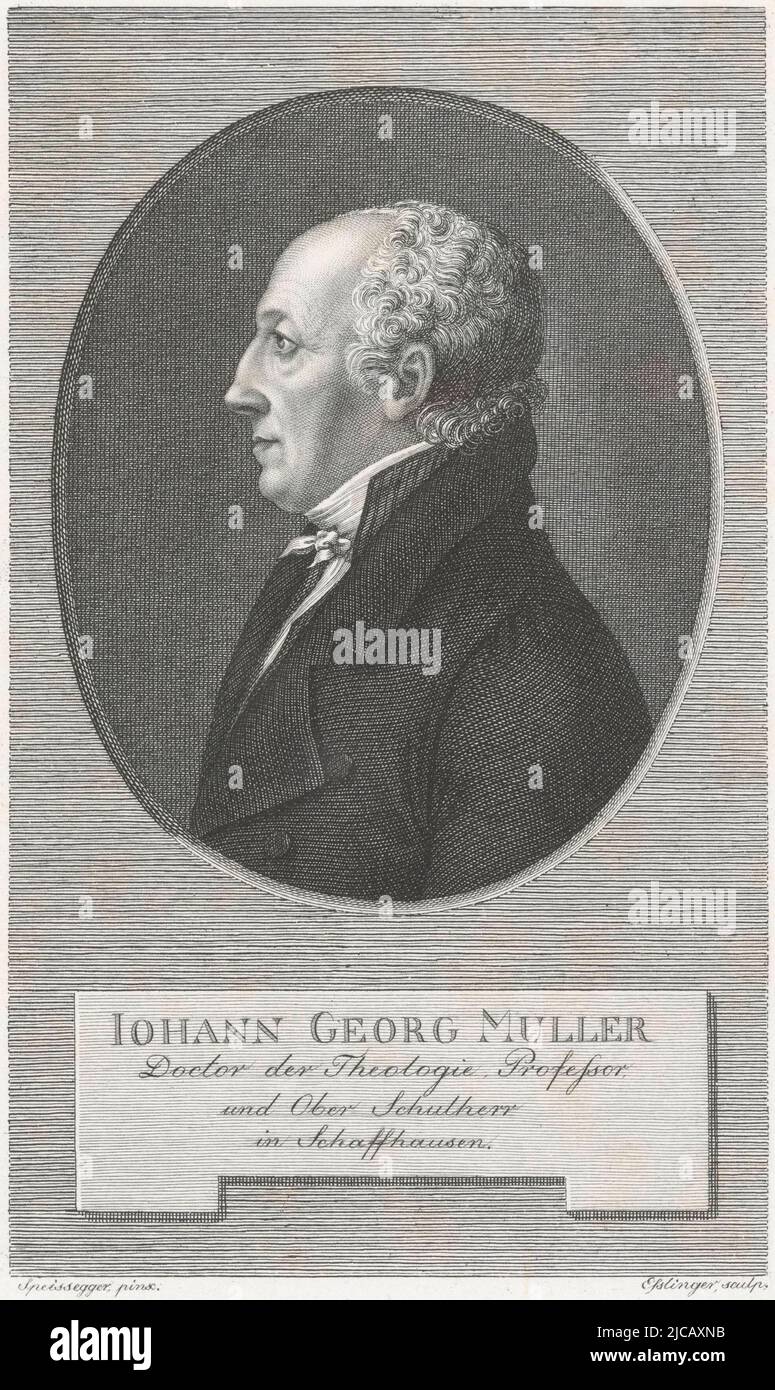 Portrait of Johannes von M, print maker: Martin Esslinger, (mentioned on object), after: Speissegger, (mentioned on object), 1803 - 1841, paper, steel engraving, h 161 mm × w 110 mm Stock Photo