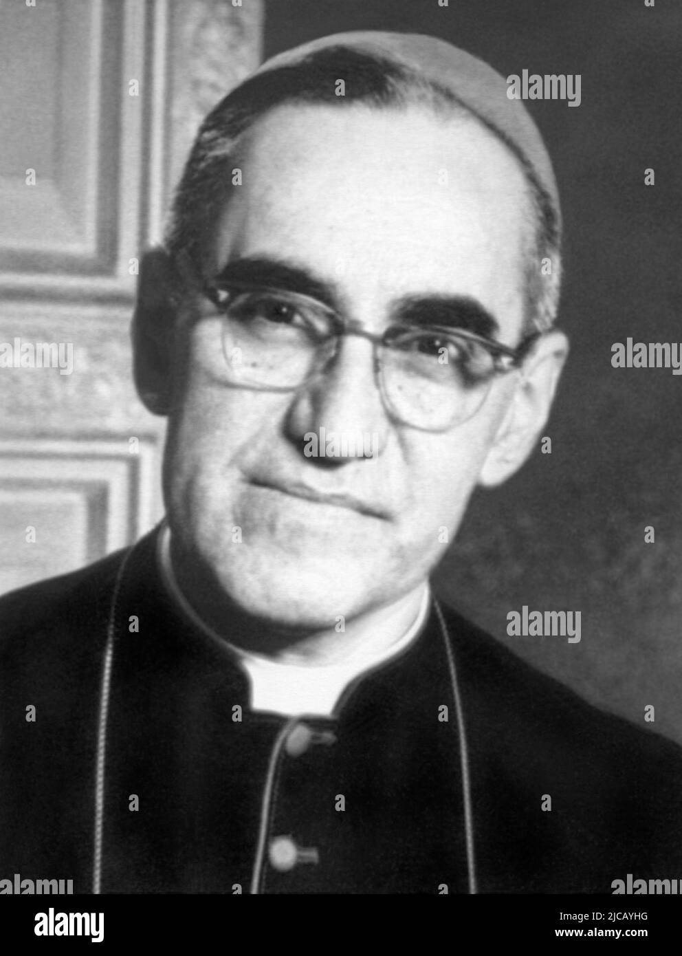 Óscar Romero (1917-1980), Archbishop of San Salvador in El Salvador, who actively denounced violations of the human rights of the most vulnerable and defended the principles of protecting lives, promoting human dignity, and opposing all forms of violence. Romero was murdered, during a mass, by an assassin likely on orders from a political death squad leader.  (Photo: 1978, Rome, Italy.) Stock Photo