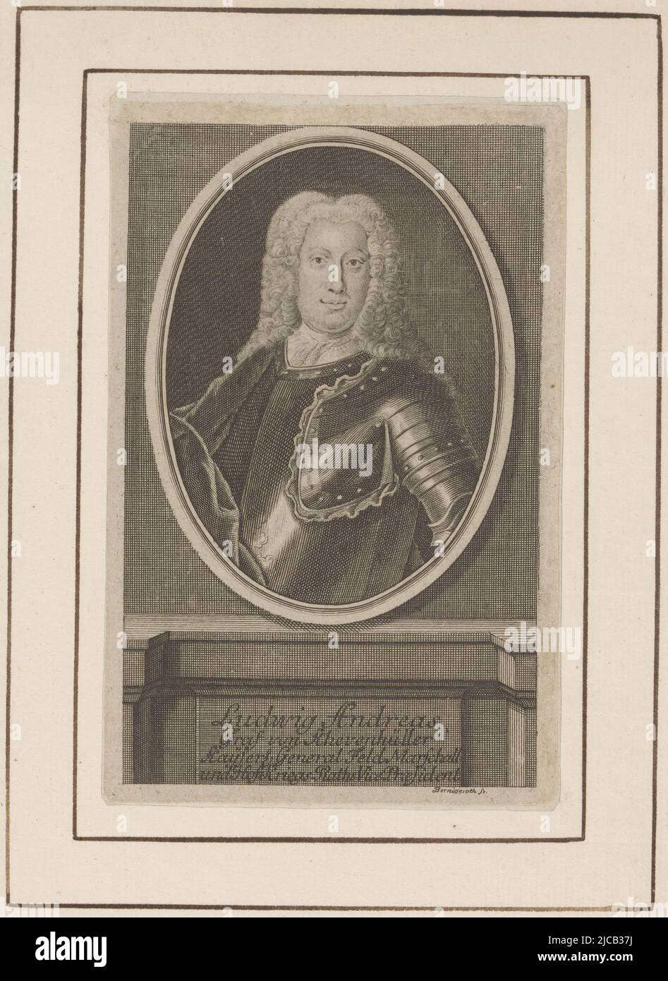 Portrait of Ludwig Andreas von Khevenh, print maker: Johann Martin Bernigeroth, (mentioned on object), Leipzig, 1723 - 1767, paper, engraving, h 143 mm - w 90 mm Stock Photo