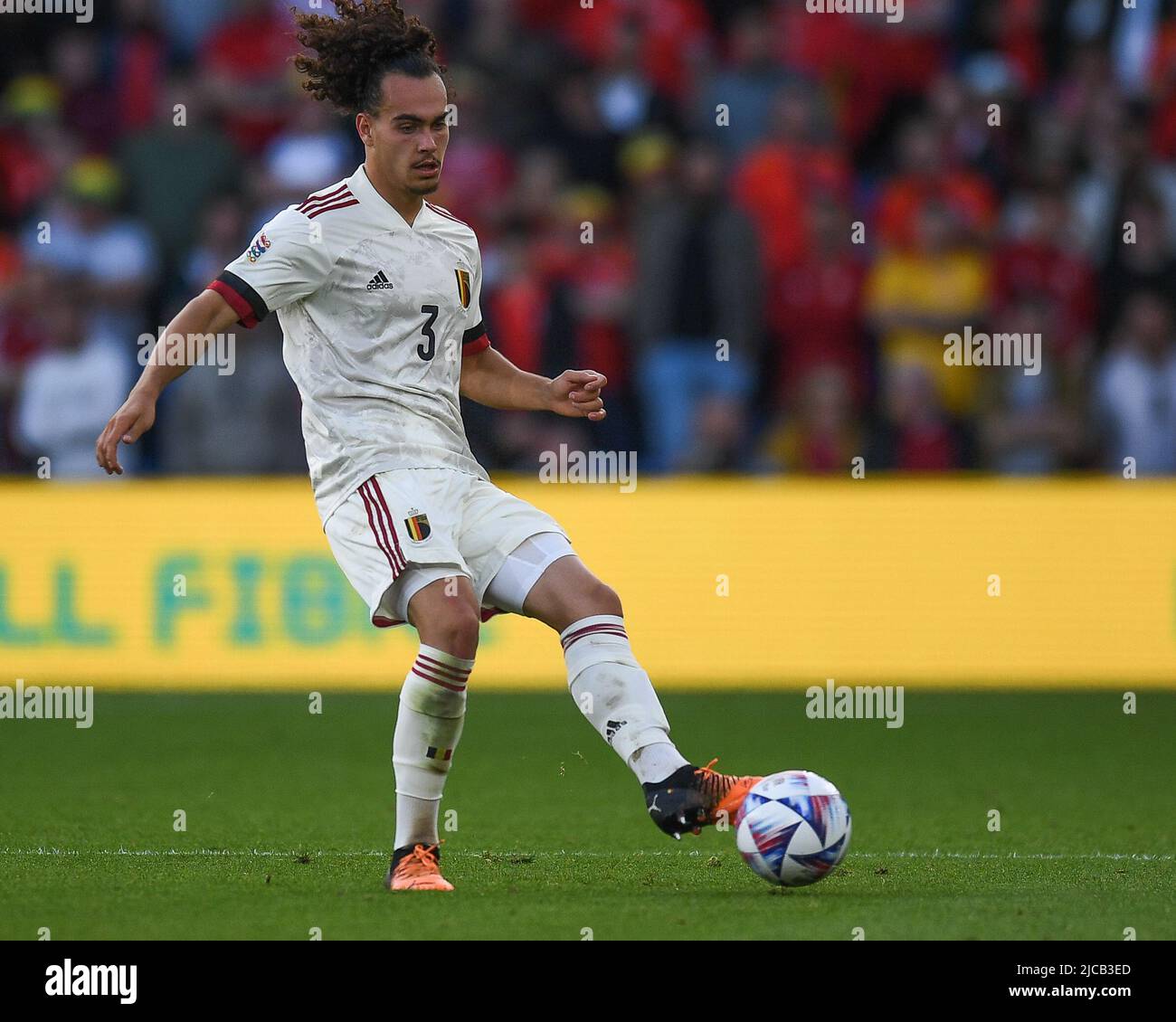 Cardiff, UK. 11th June, 2022. Arthur Theate of Belgium, in action during the game in Cardiff, United Kingdom on 6/11/2022. (Photo by Mike Jones/News Images/Sipa USA) Credit: Sipa USA/Alamy Live News Stock Photo