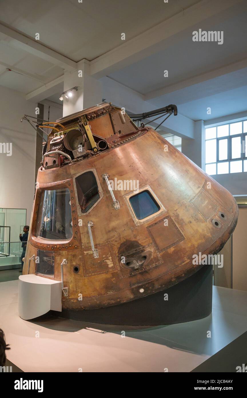 The Apollo 10 space capsule at the Science Museum in London.  Exhibition Road, South Kensington, London. Stock Photo
