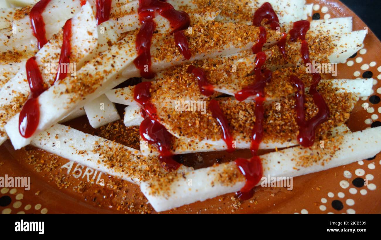 Jicama with Chili and Chamoy.Mexican Snack Stock Photo Alamy