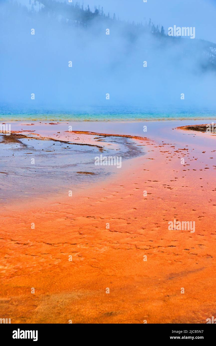 Steam covers iconic Grand Prismatic Spring in Yellowstone winter Stock ...