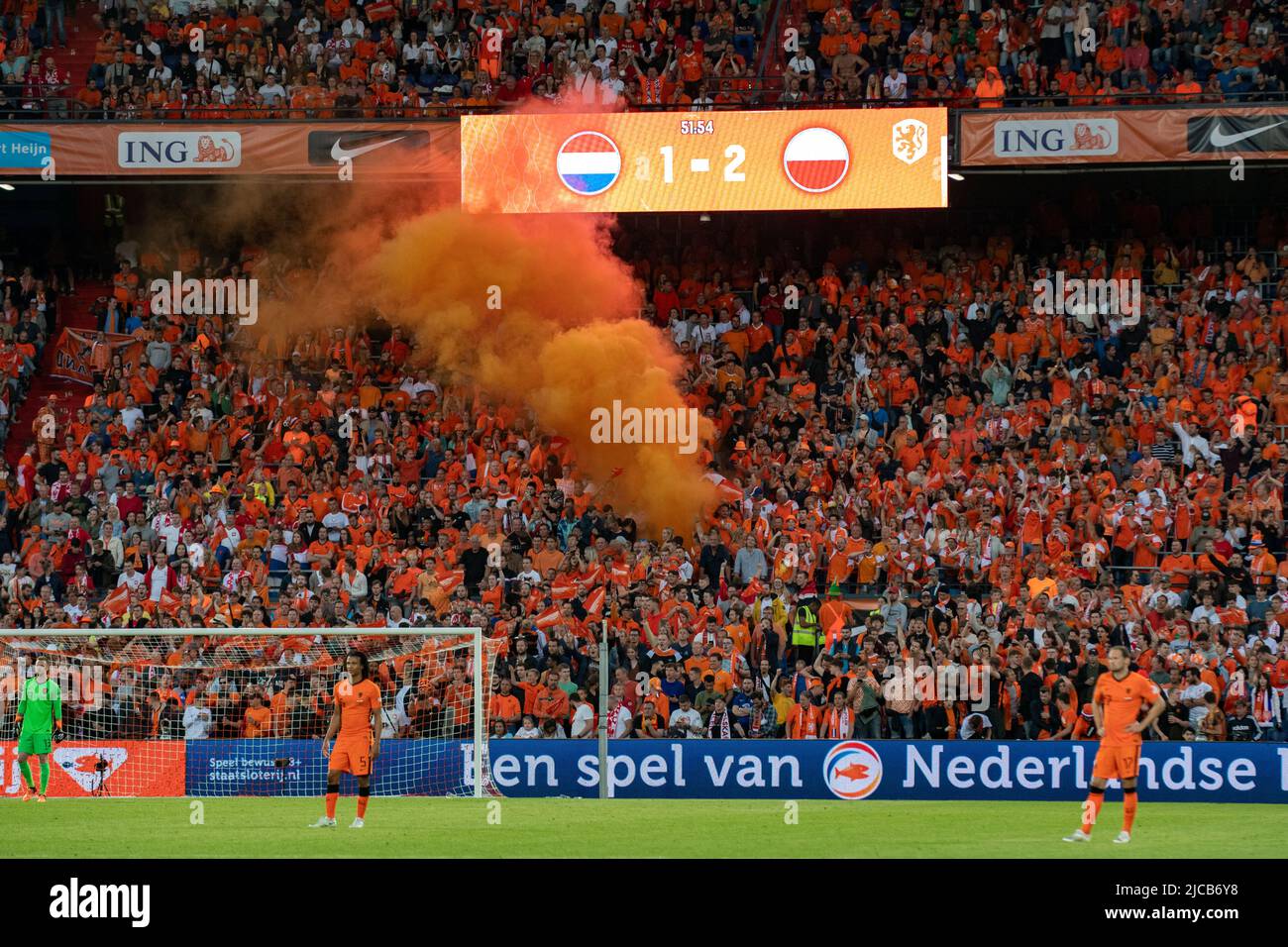 Rotterdam, Netherlands. 12th June, 2022. Dutch fans during the UEFA Nations League, League A, Group 4 match between Netherlands and Poland at Feijenoord 'De Kuip' Stadium in Rotterdam, Netherlands on June 11, 2022 (Photo by Andrew SURMA/ Credit: Sipa USA/Alamy Live News Stock Photo