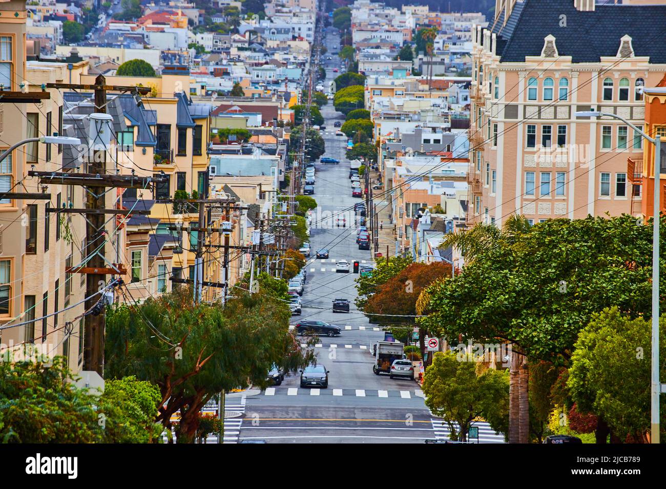 San Francisco steep streets lined with colorful homes