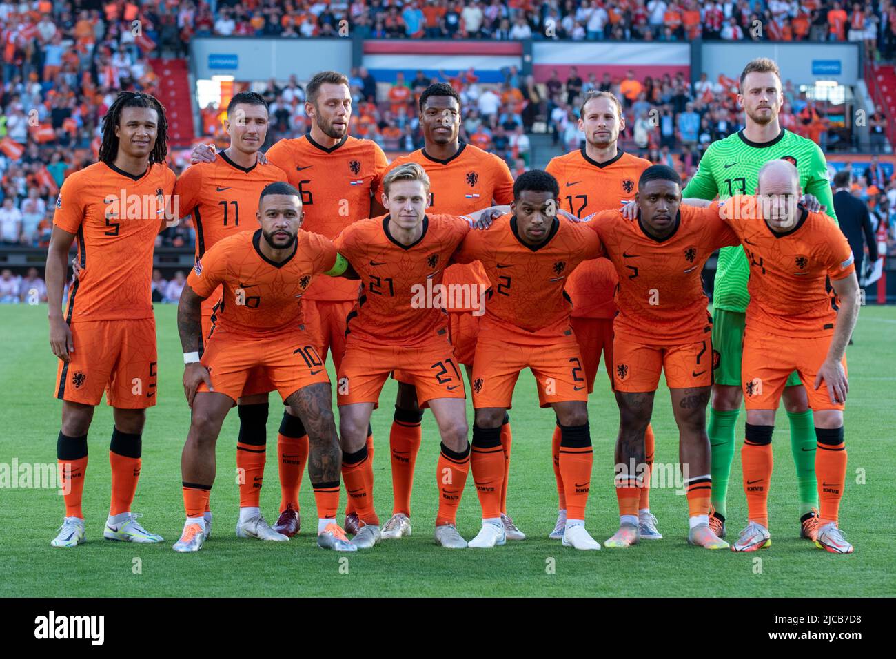 The Dutch national football team poses for a photo during the UEFA