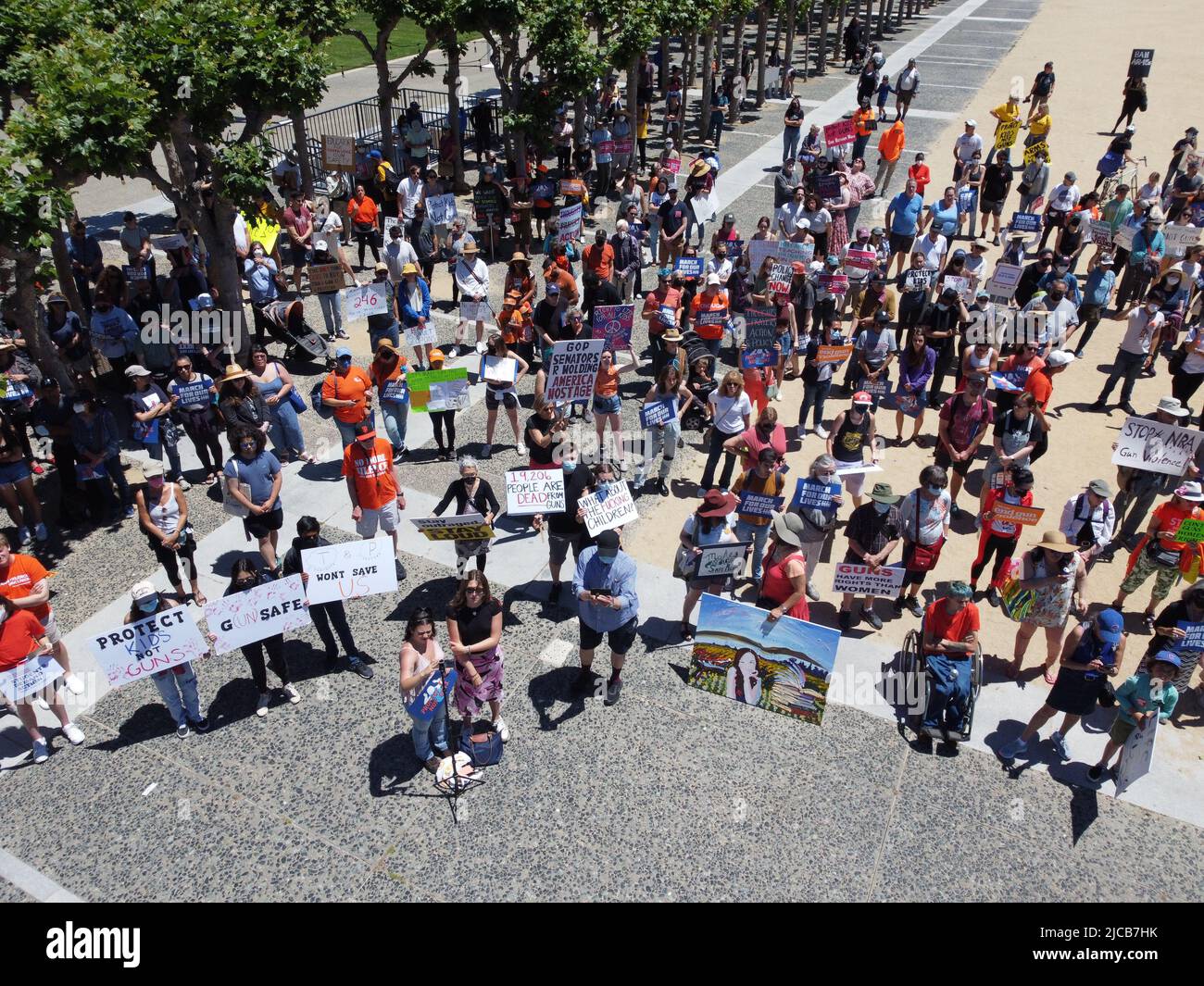 Sample Rally Placards San Francisco, United States. 11th June, 2022. Protesters hold placards ...