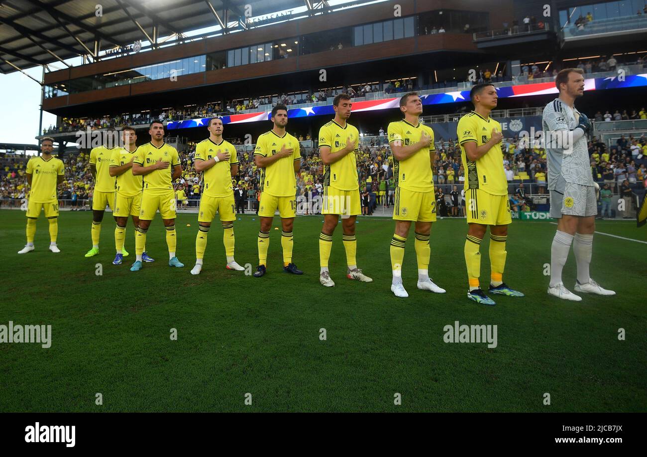 June 11 22 Nashville Sc Stand For The National Anthem During The First Half Of An Mls Game Between San Jose Earthquakes And Nashville Sc At Geodis Park In Nashville Tn Steve