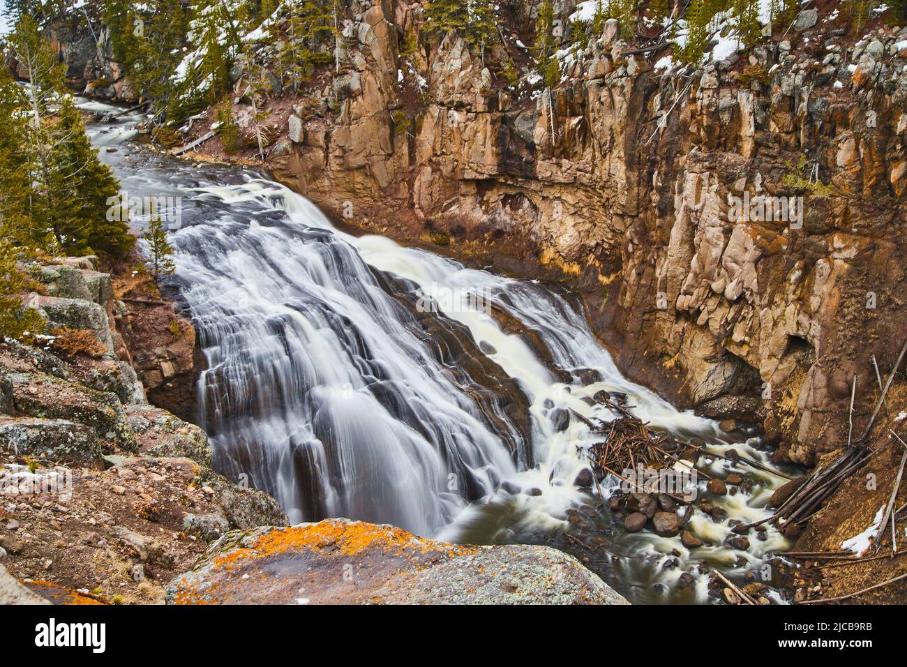 Stunning Gibbon Falls in Yellowstone gorge Stock Photo