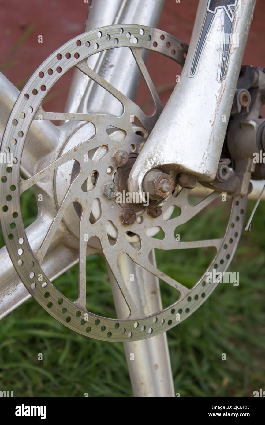 bicycle disk brake installed in front wheel Stock Photo Alamy