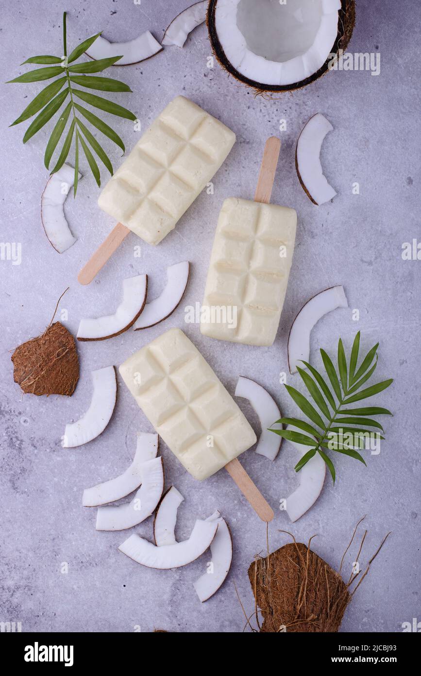Healthy coconut ice cream popsicles Stock Photo Alamy