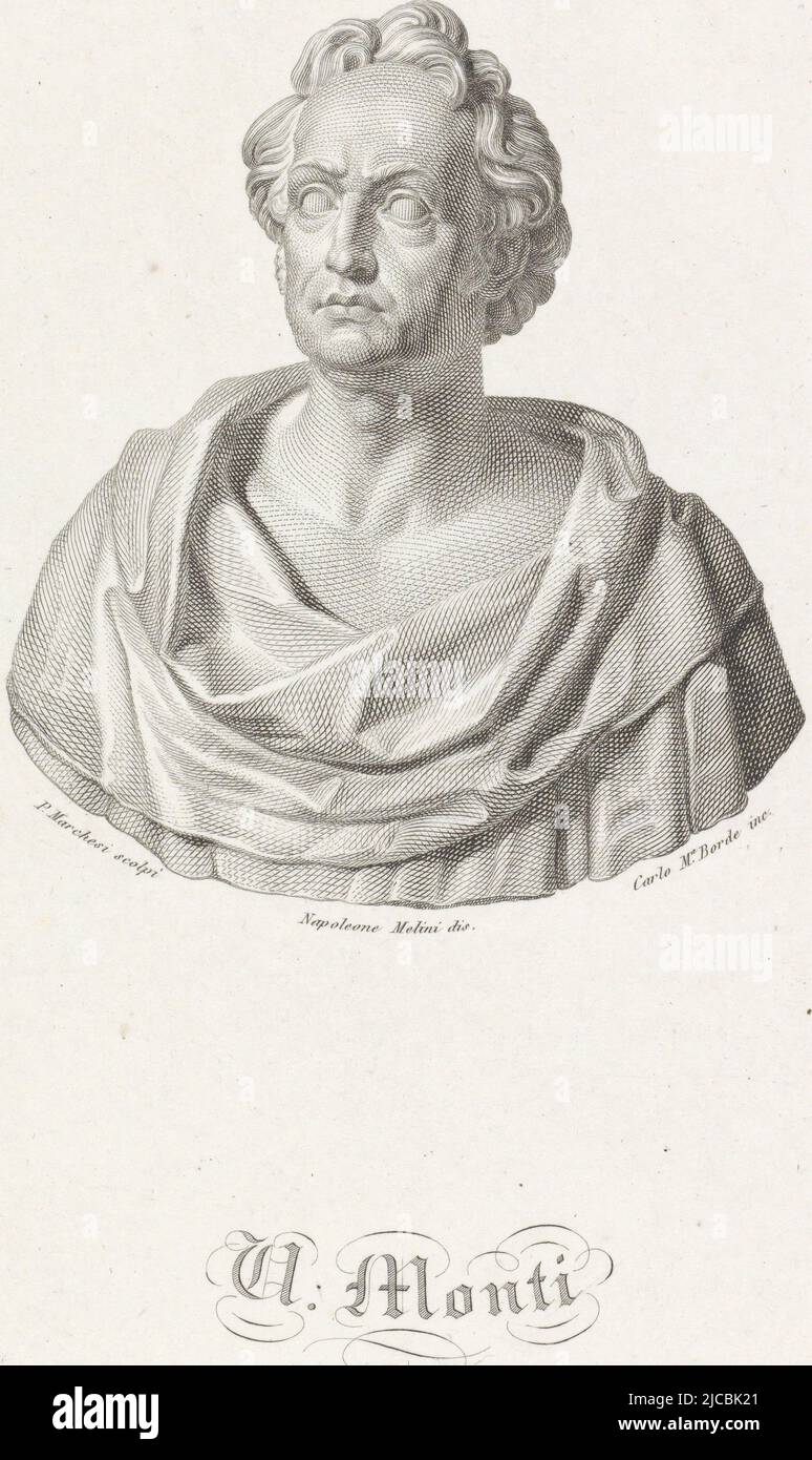 Portrait of U Monti, print maker: Carlo Maria Borde, (mentioned on object), intermediary draughtsman: Napoleone Melini, (mentioned on object), Pompeo Marchesi, (mentioned on object), Italy, 1800 - 1899, paper, engraving, h 257 mm - w 195 mm Stock Photo