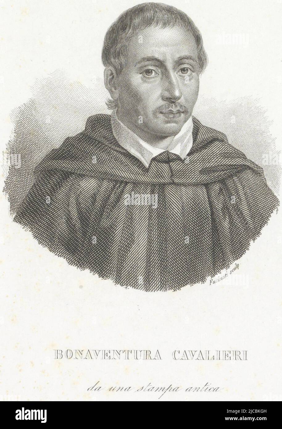 Portrait of scientist Bonaventura Cavalieri, print maker: Giuseppe Fusinati, (mentioned on object), Italy, 1813 - 1883, paper, engraving, h 265 mm - w 164 mm Stock Photo