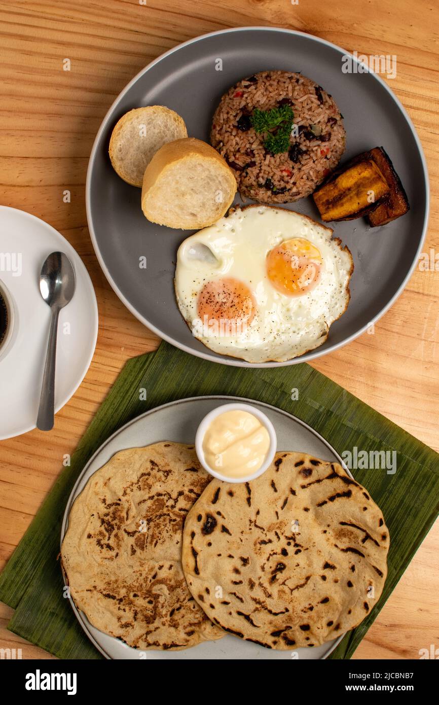 Hand made traditional tortillas from costa rica and fried eggs Stock