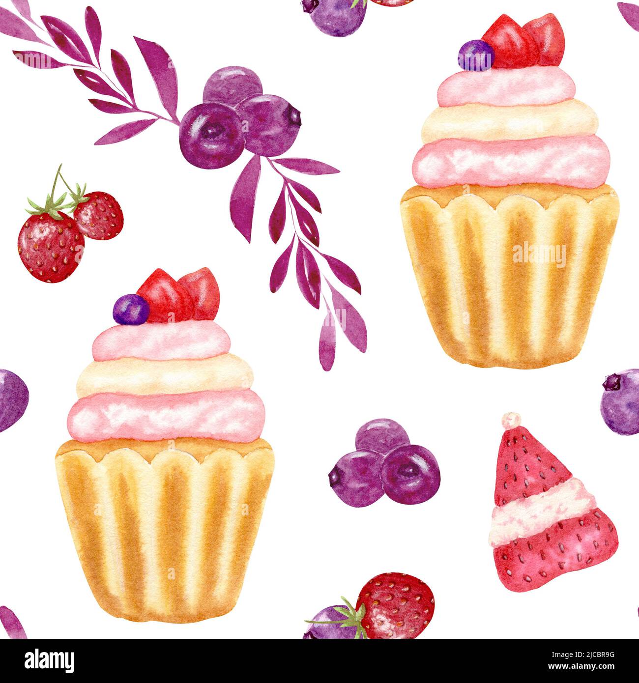 Watercolor seamless pattern with muffins. Watercolor hand painting with ...