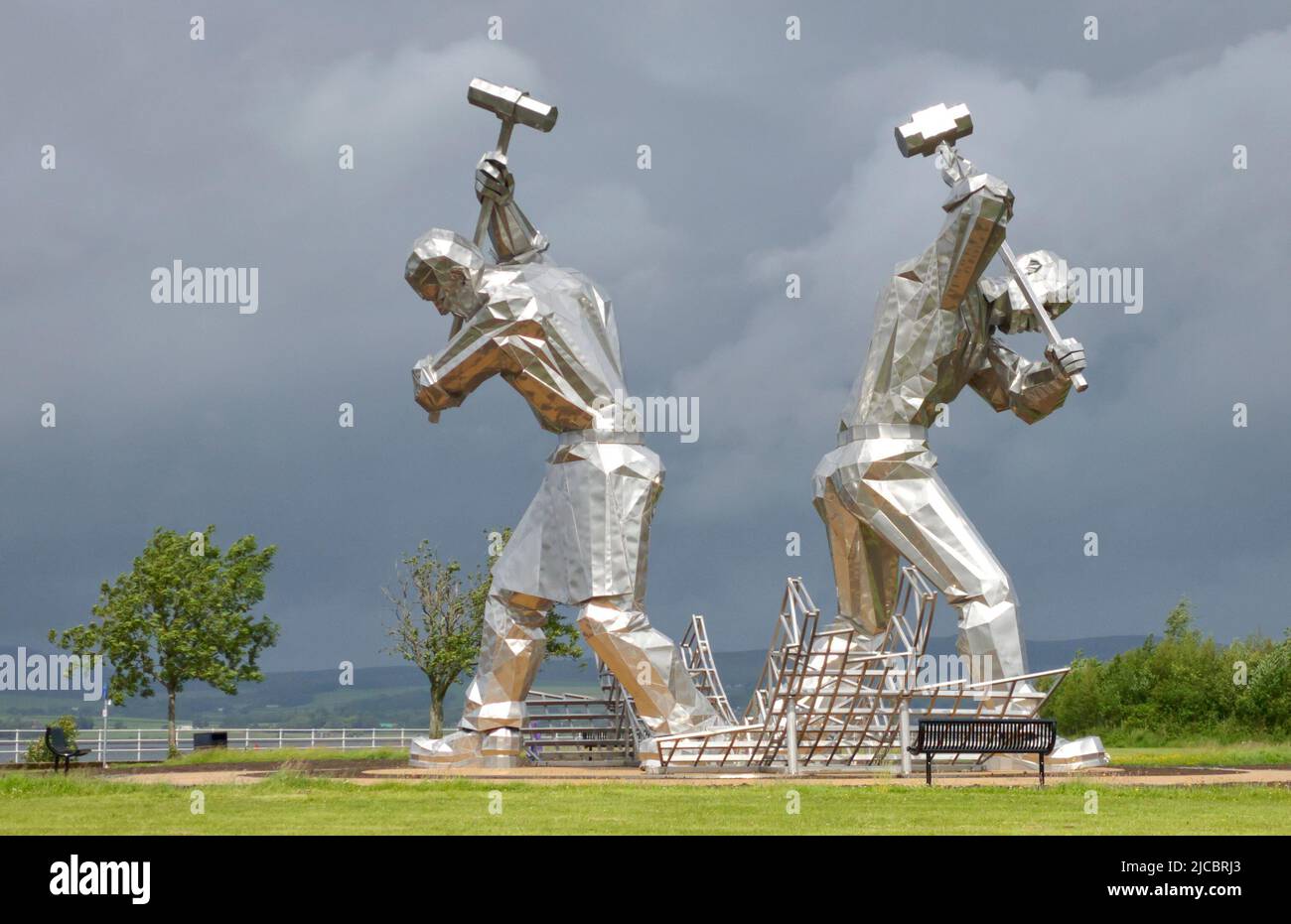 Port Glasgow, Scotland, UK, June 12th 2022, Shipbuilding sculpture art erected honouring Inverclyde Shipbuilding history Stock Photo