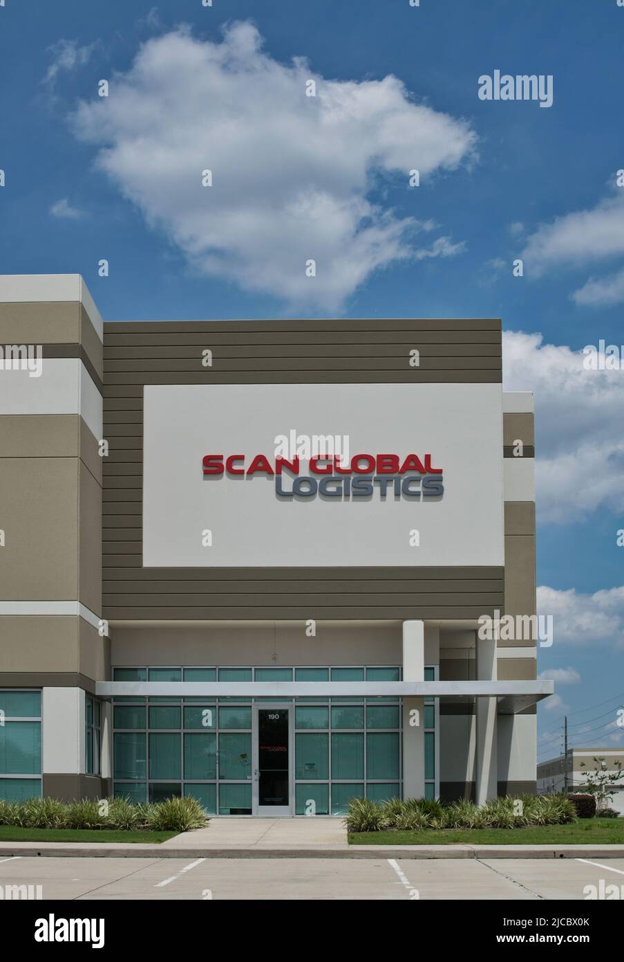 Houston, Texas USA 06-05-2022: Scan Global Logistics business storefront and main entrance in Houston TX. Freight forwarding company founded in 2007. Stock Photo