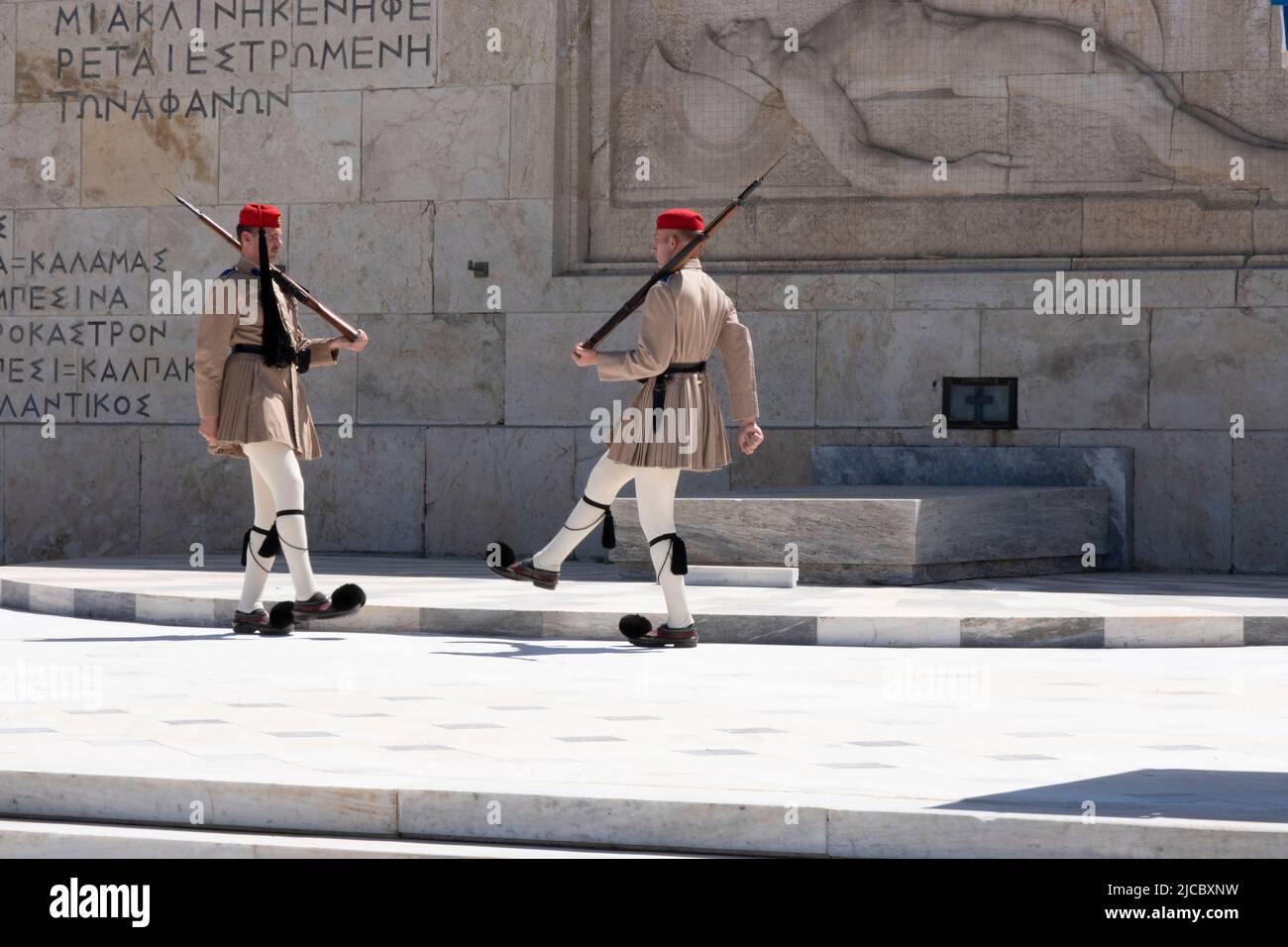 Changing of the Guards at the Tomb of the Unknown Soldier, Athens, Greece, Europe Stock Photo