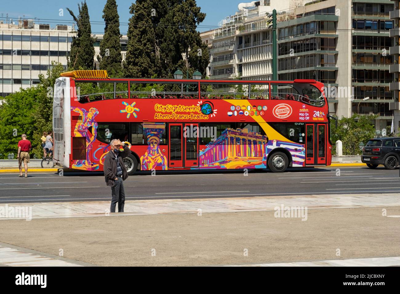 Sightseeing bus in Athens Greece Stock Photo