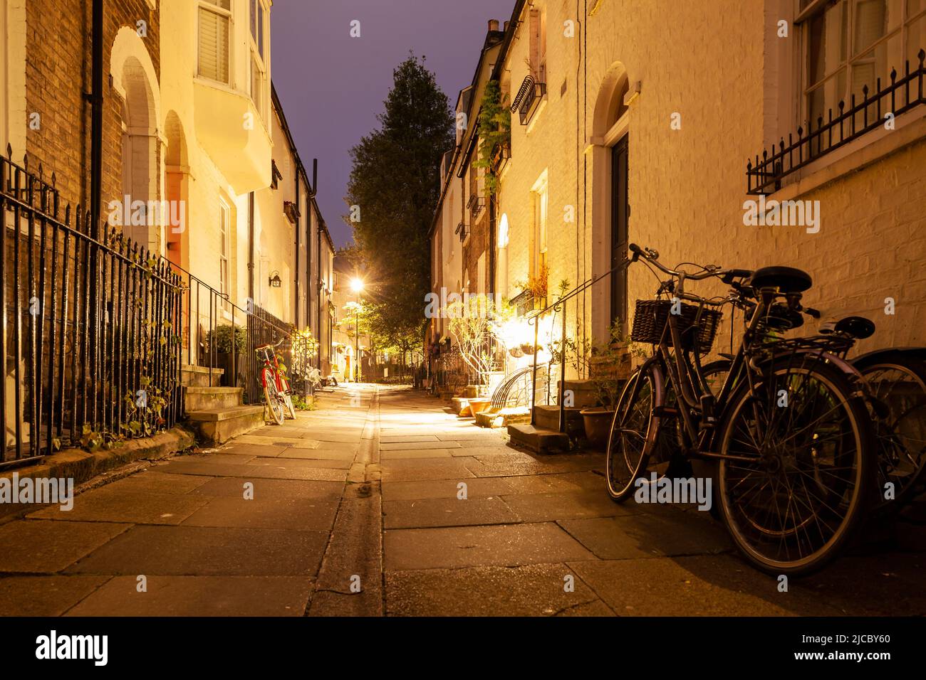 Night on Portugal Place in Cambridge, England. Stock Photo
