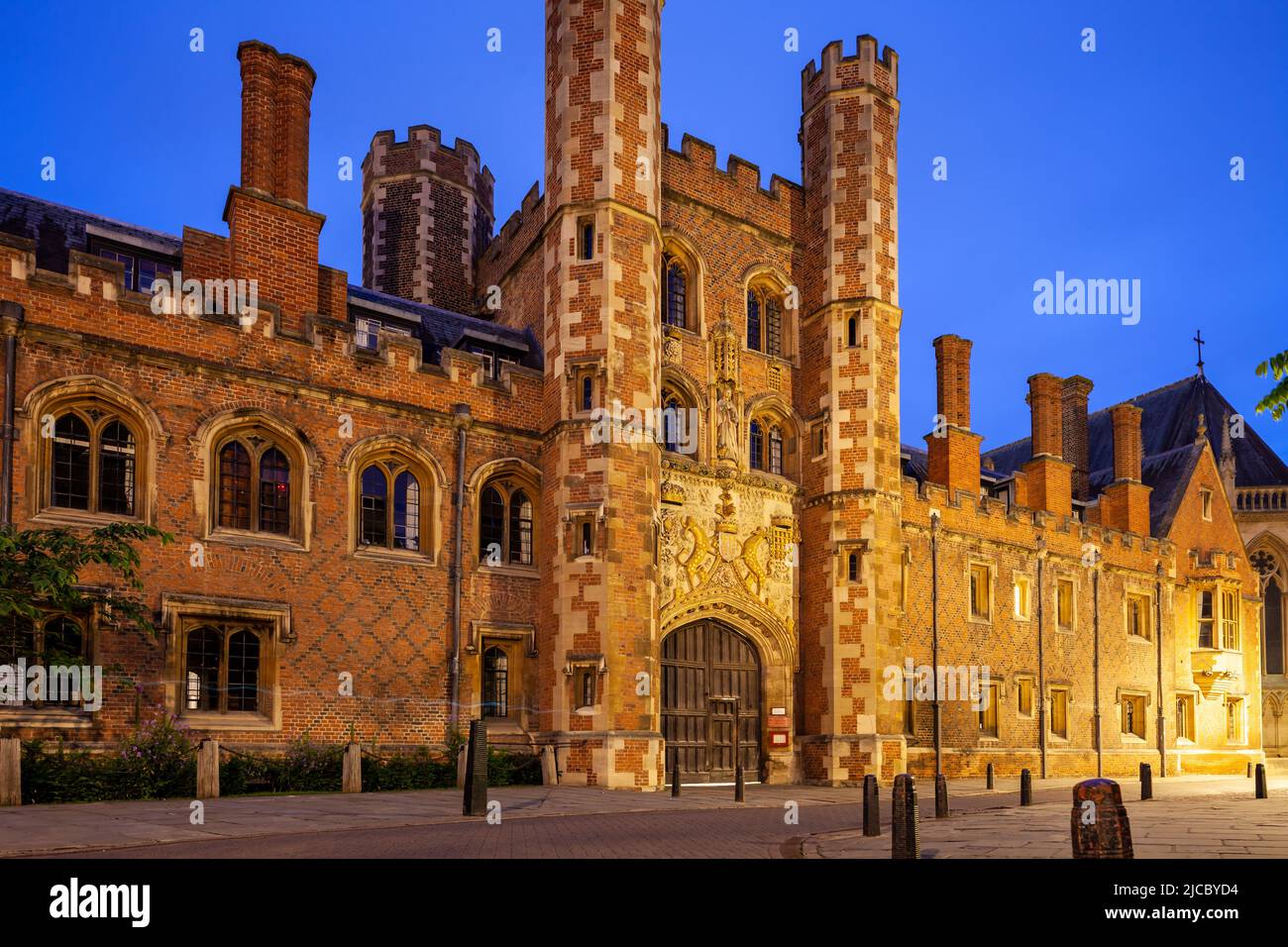 Dawn at St John's College in Cambridge, England. Stock Photo