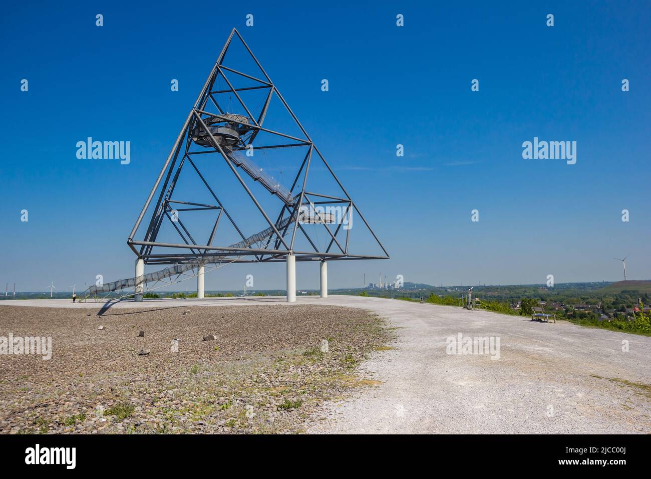 Gravel road leading to the tetrahedron structure in Bottrop, Germany Stock Photo