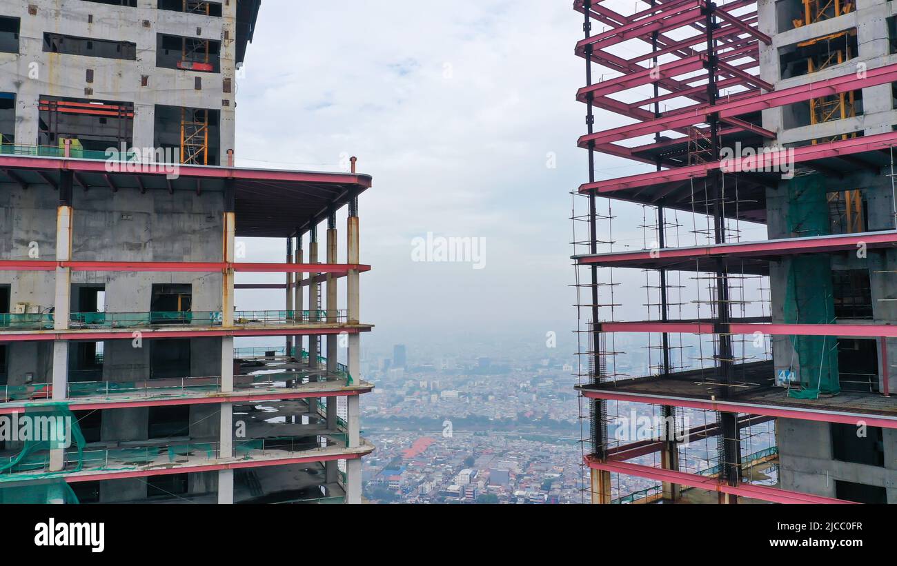 New high-rise apartment buildings under construction. Aerial photo at ...