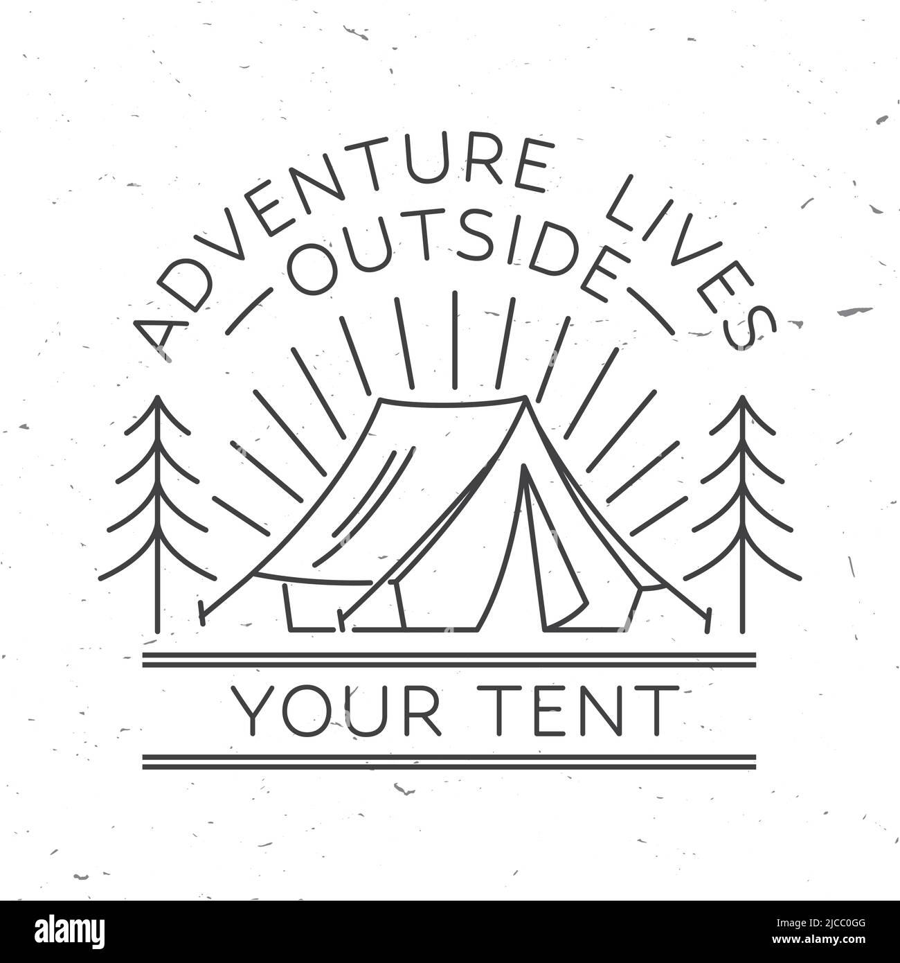 Adventure lives outside your tent. Vector illustration. Concept for shirt or logo, print, stamp or tee. Vintage line art design with camping tent and Stock Vector