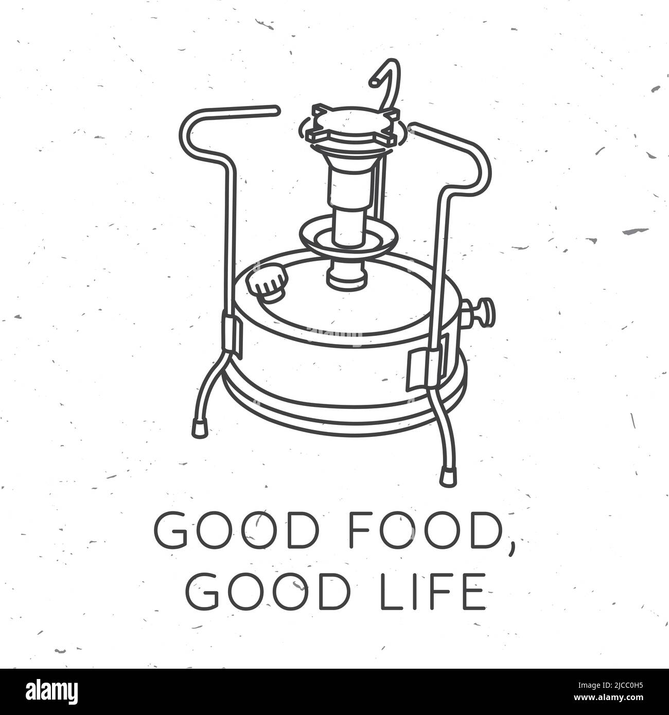 Good food good life. Live, love, travel. Vector illustration. Concept for shirt or logo, print, stamp or tee. Vintage line art design with camping Stock Vector