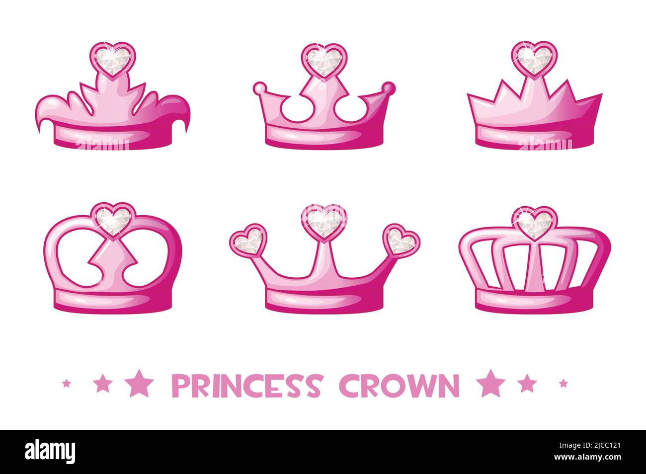 cartoon pink crown de Princess, set icons. Cute vector illustration for girls Stock Vector