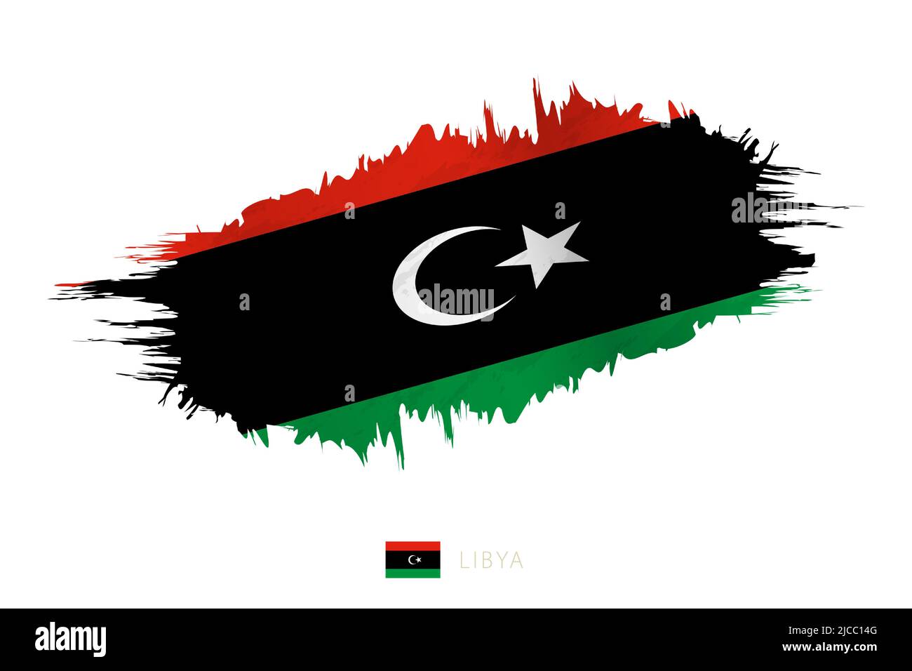Painted brushstroke flag of Libya with waving effect. Vector flag. Stock Vector