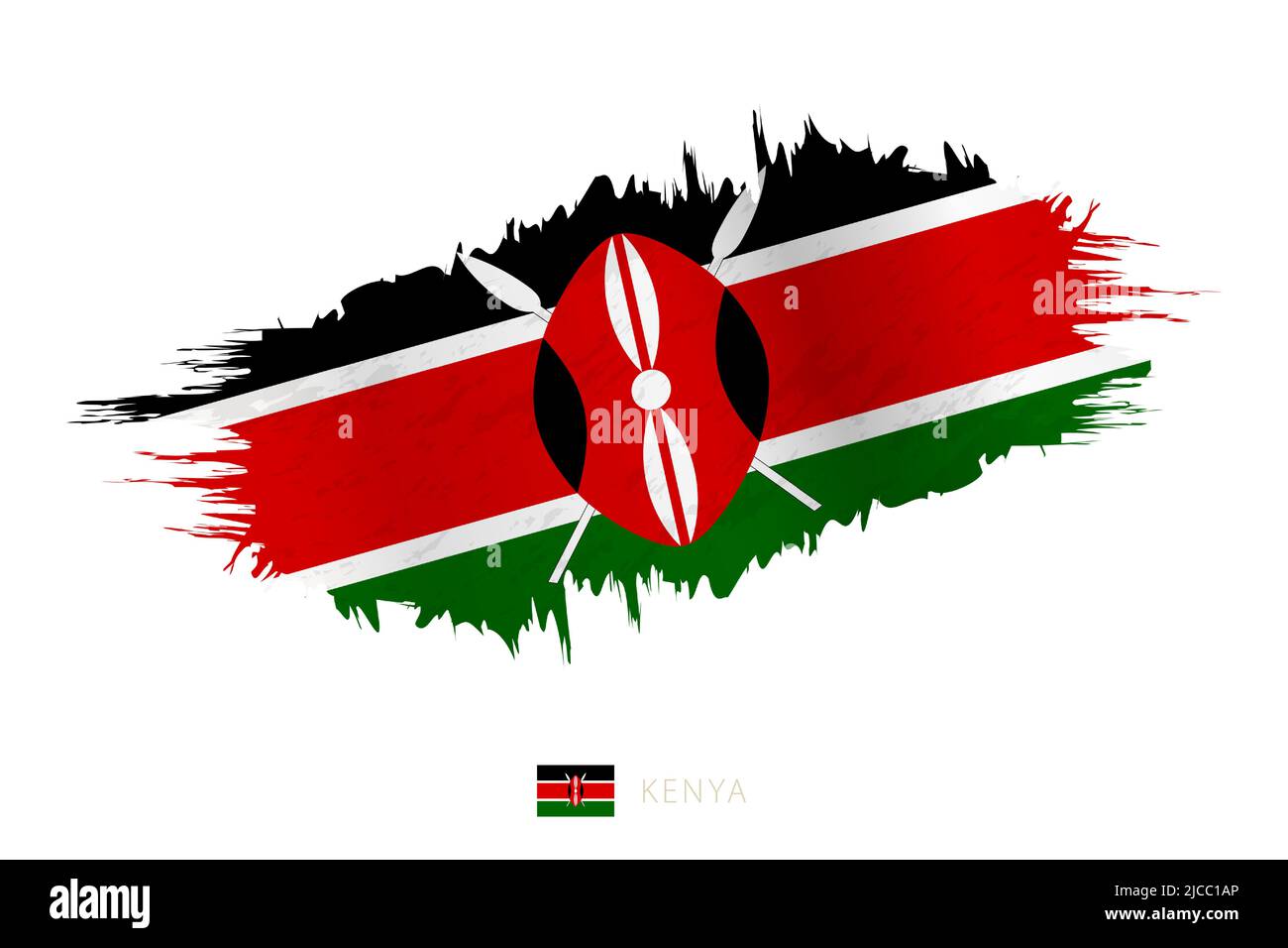 Painted brushstroke flag of Kenya with waving effect. Vector flag. Stock Vector