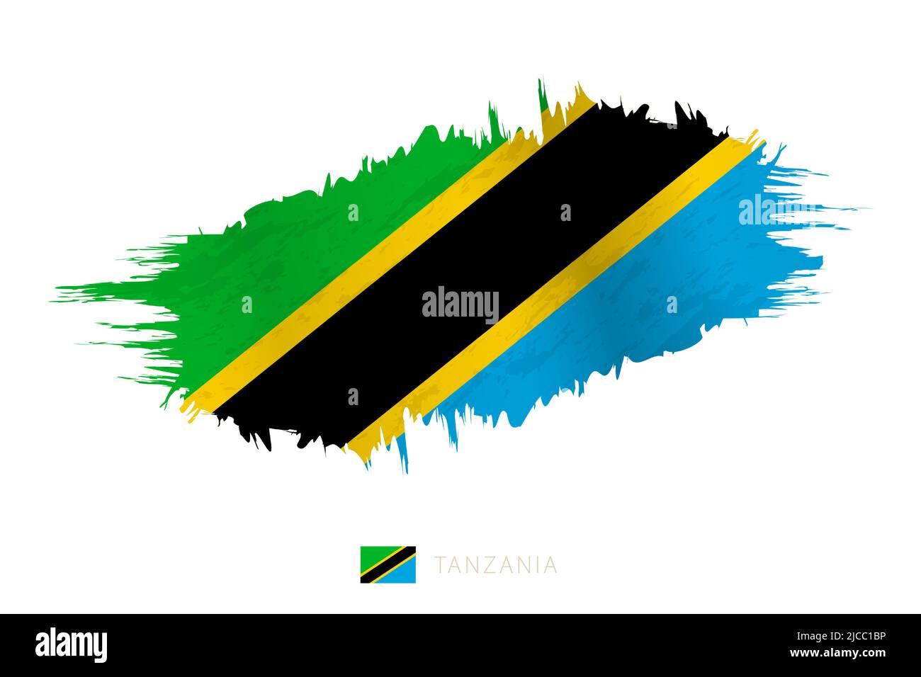Painted brushstroke flag of Tanzania with waving effect. Vector flag. Stock Vector