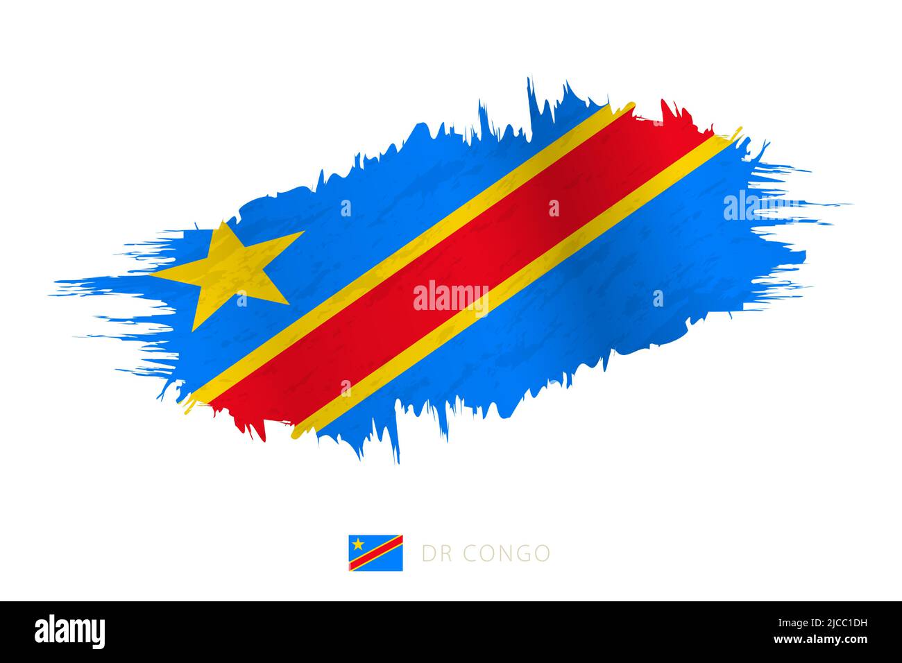 Painted brushstroke flag of DR Congo with waving effect. Vector flag. Stock Vector