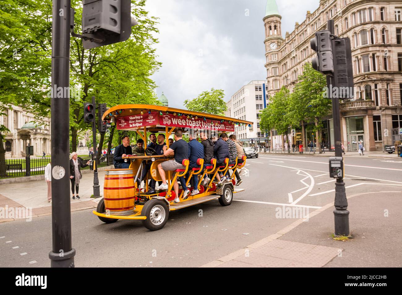 Belfast, United Kingdom - 21 May 2022: Party bike tours in the city center of Belfast Stock Photo