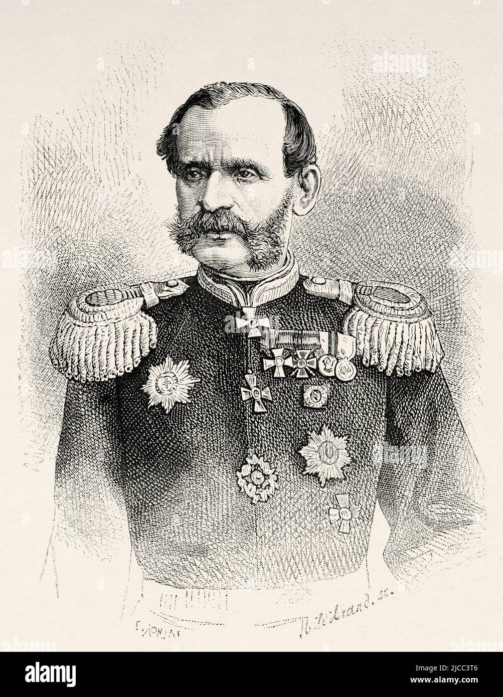 Gerasim Alexeyevich Kolpakovsky (1819-1896) russian army general. Russia. From Orenburg to Samarkand 1876-1878 by Madame Marie Ujfalvy-Bourdon, Le Tour du Monde 1879 Stock Photo