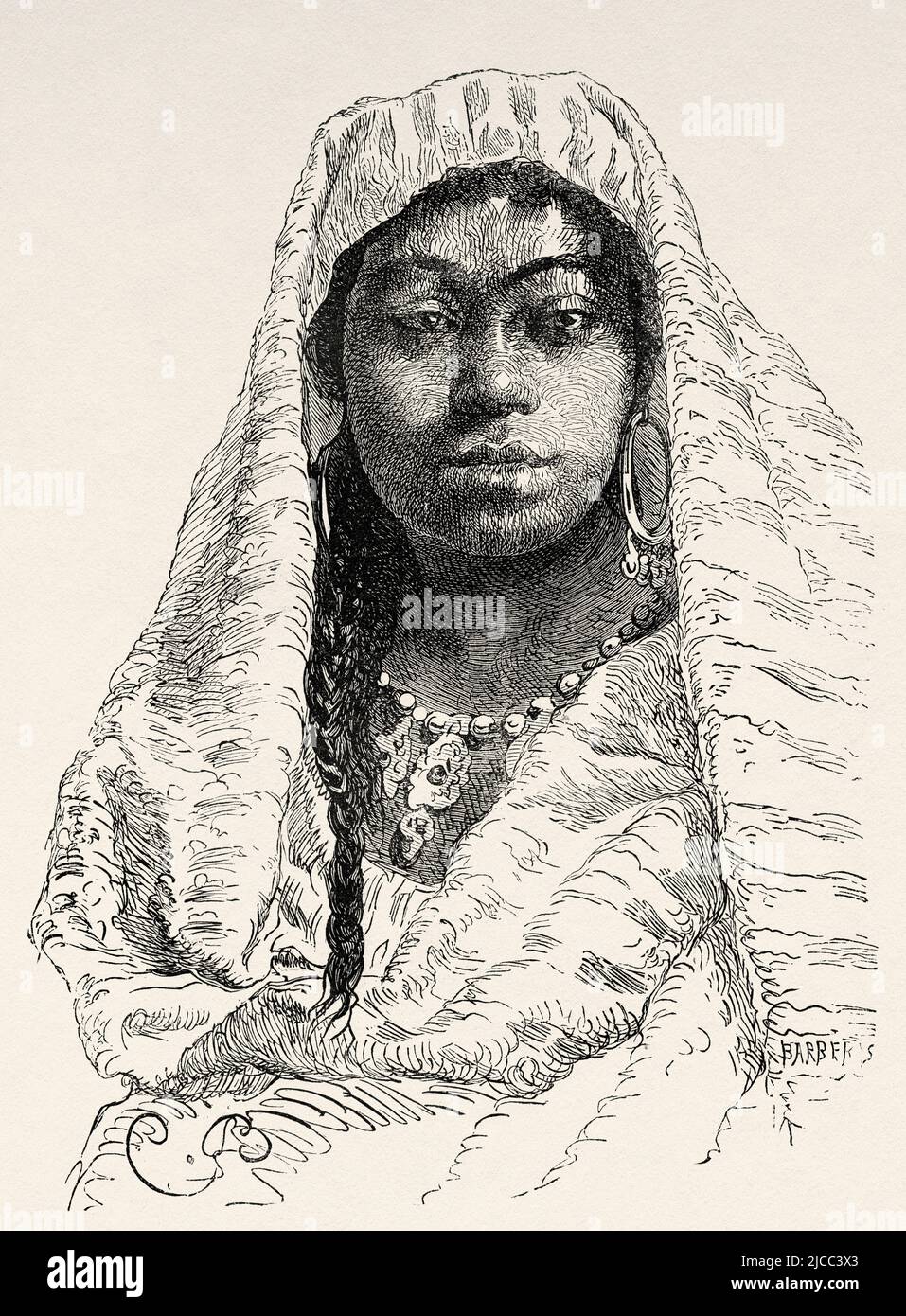 Young black slave in traditional dress, Morocco. North of Africa. Morocco by Edmondo de Amicis 1875.  Le Tour du Monde 1879 Stock Photo