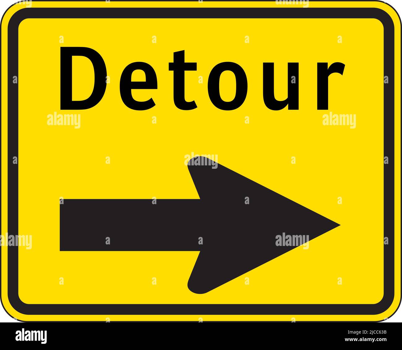 Yellow and black sign for correct direction at deroute at road ...