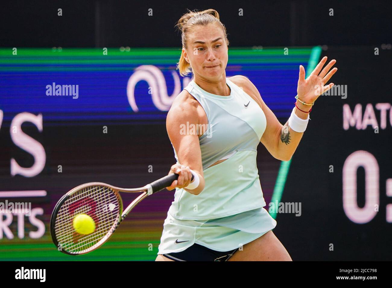 'S-HERTOGENBOSCH, NETHERLANDS - JUNE 12: Aryna Sabalenka of Belarus during the Womens Singles Final match between Aryna Sabalenka of Belarus and Ekaterina Alexandrova of Russia at the Autotron on June 12, 2022 in 's-Hertogenbosch, Netherlands (Photo by Joris Verwijst/BSR Agency) Credit: BSR Agency/Alamy Live News Stock Photo