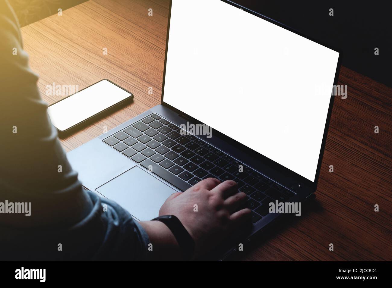 Mockup image with blank screen of computer and smartphone. Background ...