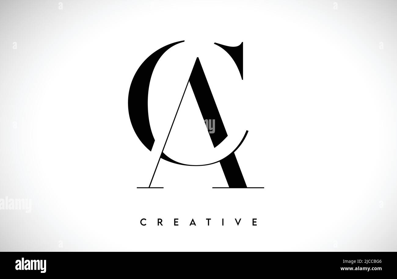CA AC Artistic Letter Logo Design with Creative Serif Font in Black and ...